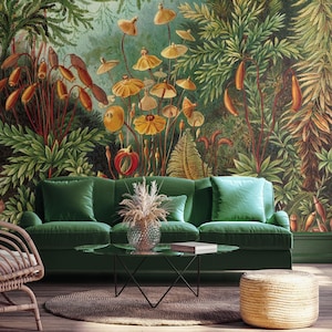 Haeckel Muscinae wallpaper, tropical jungle and colorful exotic plants | Self Adhesive | Peel and Stick | Removable Wallpaper