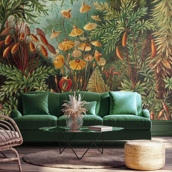 Haeckel Muscinae wallpaper, tropical jungle and colorful exotic plants | Self Adhesive | Peel and Stick | Removable Wallpaper