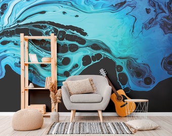 Blue and Black Marble Stone Wallpaper | Self Adhesive | Peel & Stick | Removable