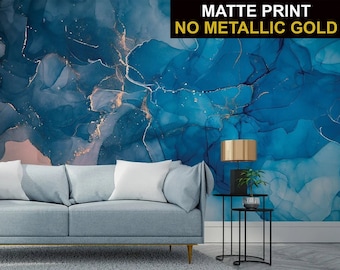 Deep Blue matte watercolor marble stone wallpaper | Self Adhesive | Peel and Stick | Removable