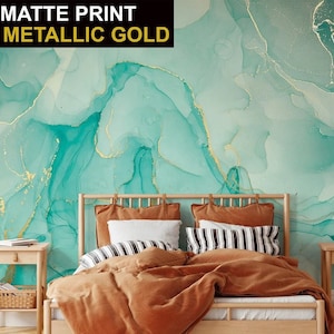 Aquamarin mattes Marmorstein-Wandbild, Aquarell-Tapete, schöne Heimdekoration | Selbstklebend | Abziehen und aufkleben | Abnehmbar