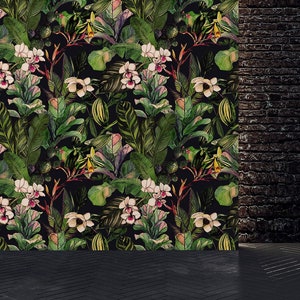 Plantes et fleurs tropicales aquarelles Papier peint | Auto-adhésif | Décoller et coller | Amovible