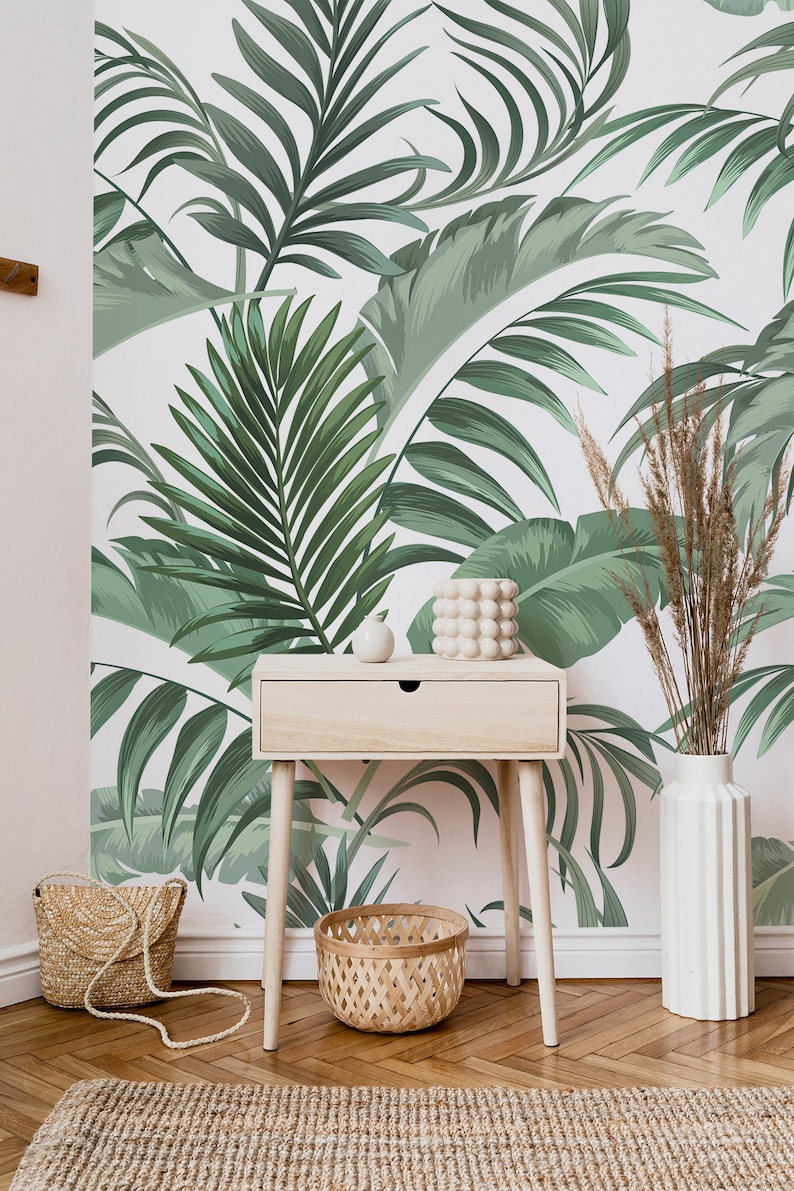 Green Banana and Palm Leaf Wallpaper Self Adhesive Peel & Etsy