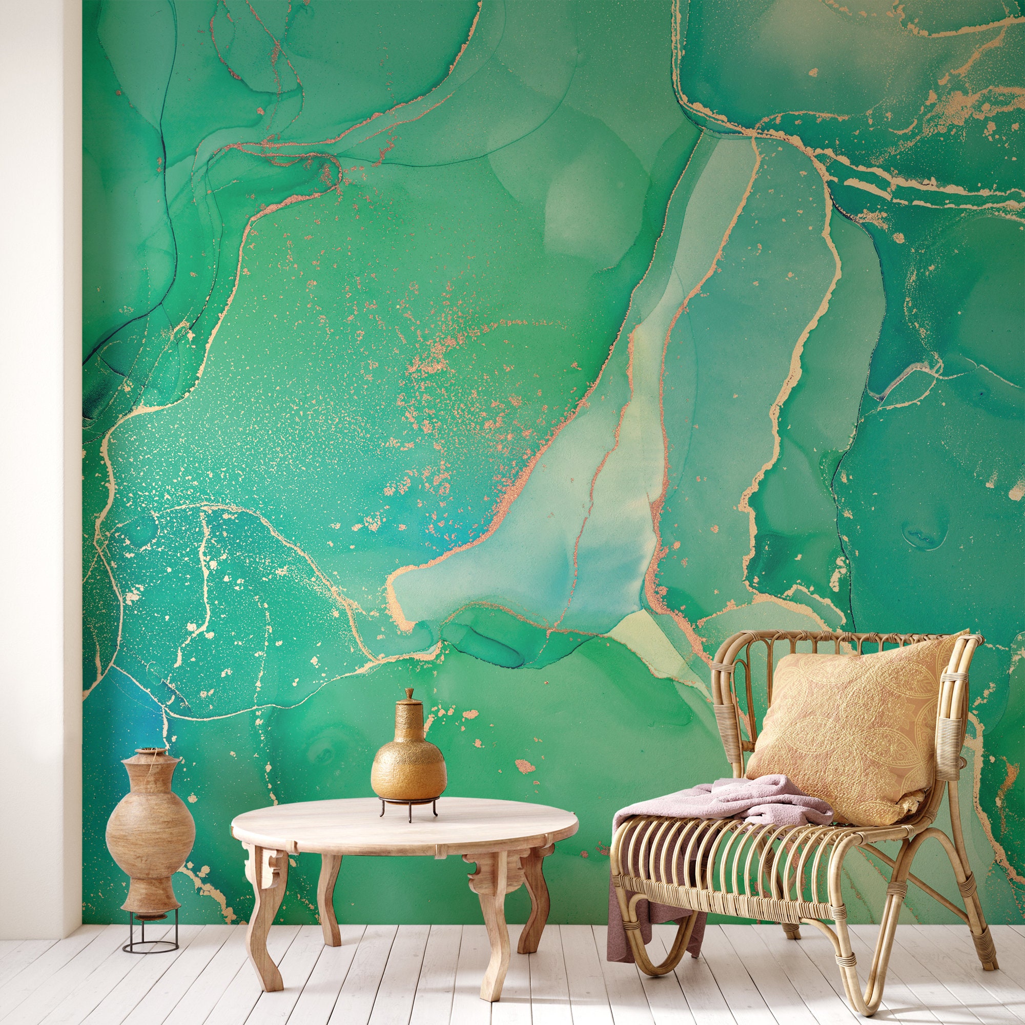 Papel pintado autoadhesivo para muebles mármol verde claro 45 cm x 3m - EN  STOCK