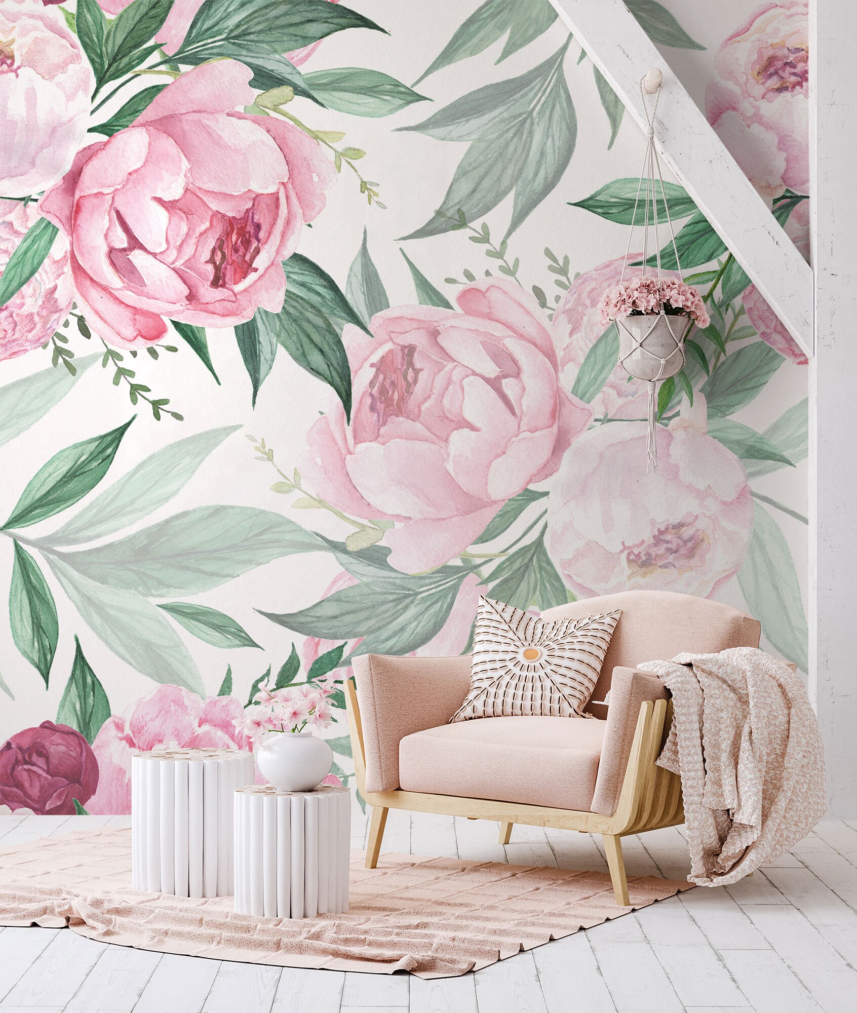 Watercolor Pink Peony Flower Wallpaper | Self Adhesive | Peel & Stick ...