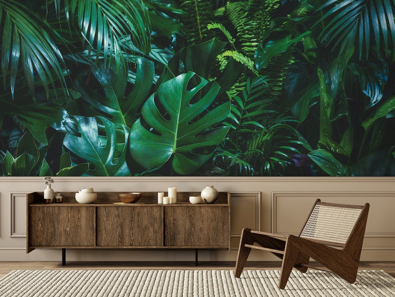 Tropical Forest Wallpaper Dark Jungle Mural Botanical Photo - Etsy