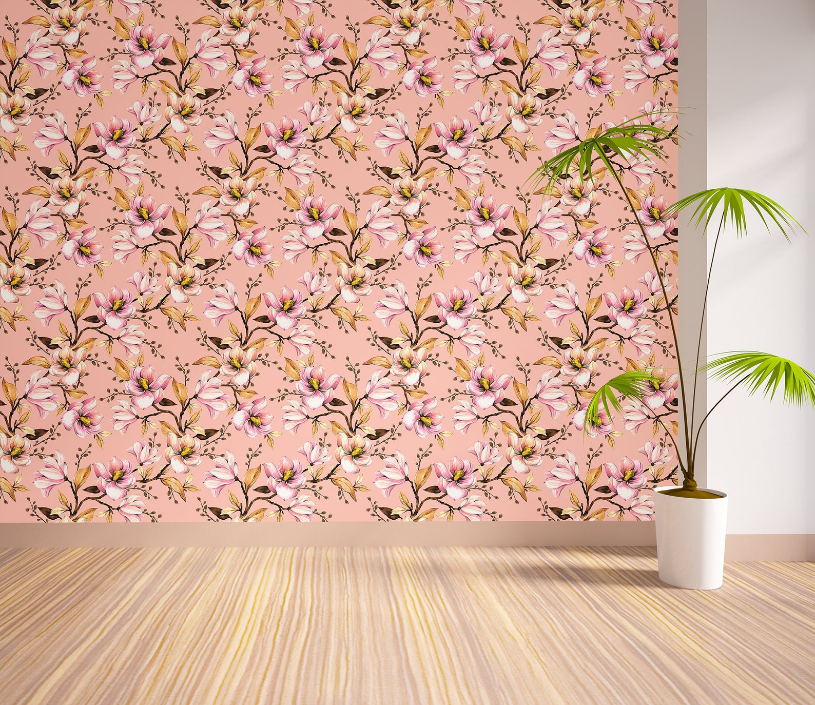 Pink and gold floral wallpaper Self Adhesive Peel & Stick | Etsy