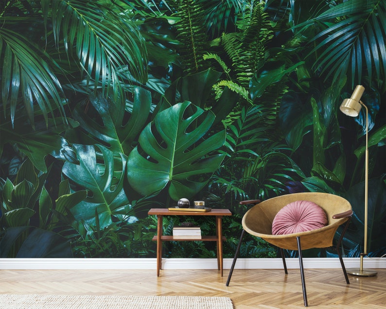 Tropical Forest Wallpaper Dark Jungle Mural Botanical Photo - Etsy