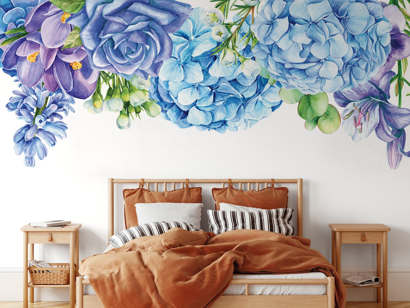 Hanging Flowers Wallpaper, Blue and Purple Rose, Hydrangea and Crocus ...