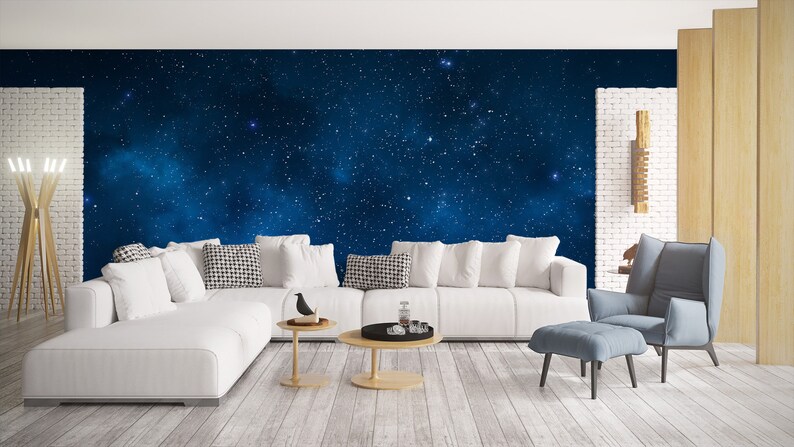 Blue Space Wallpaper, Cosmic Wall Mural With Stars • Peel and Stick ...