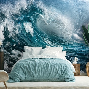 Ocean Waves Wallpaper, Marine Wall Mural, Seascape Print • Peel and Stick *self adhesive* or Non-Pasted Vinyl Materials •