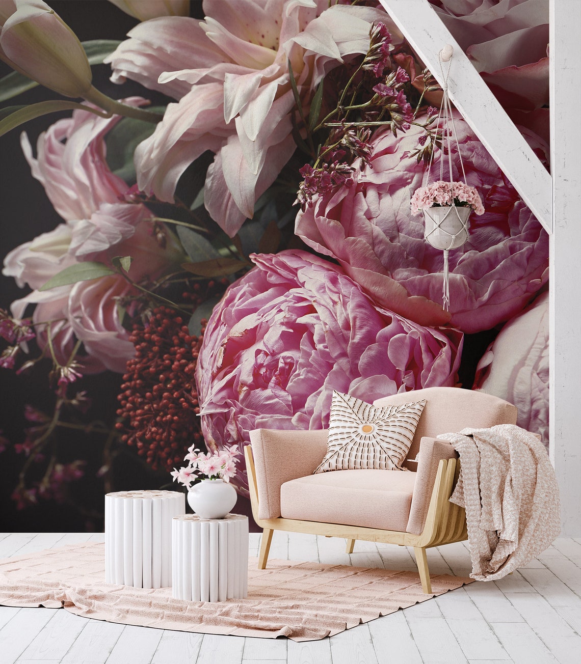 Dark Floral Mural Pink Peony Bouquet Big Flowers Photo - Etsy