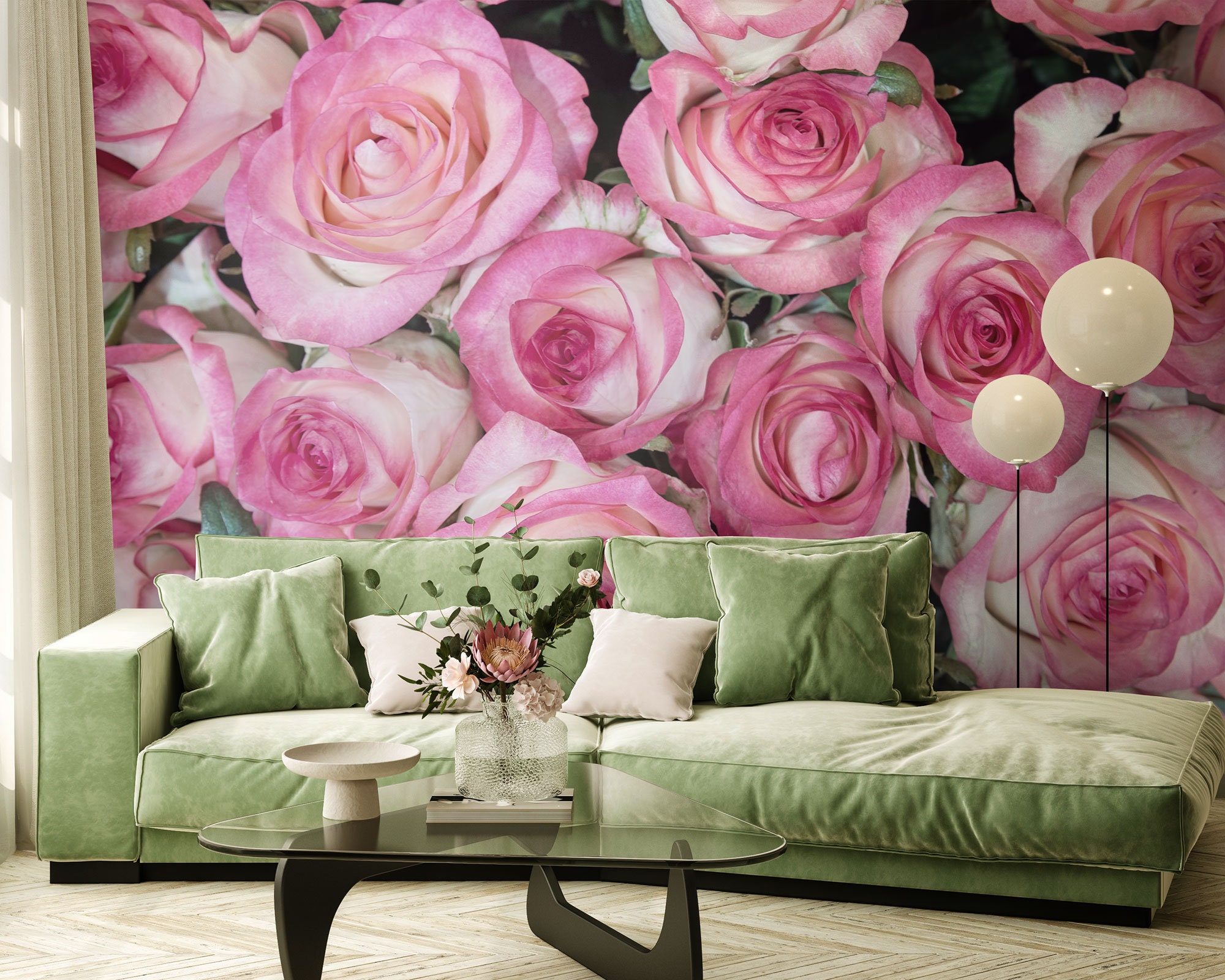 Pink Roses Photo Wallpaper, Rose Wall Mural, Floral Wallpaper • Peel ...