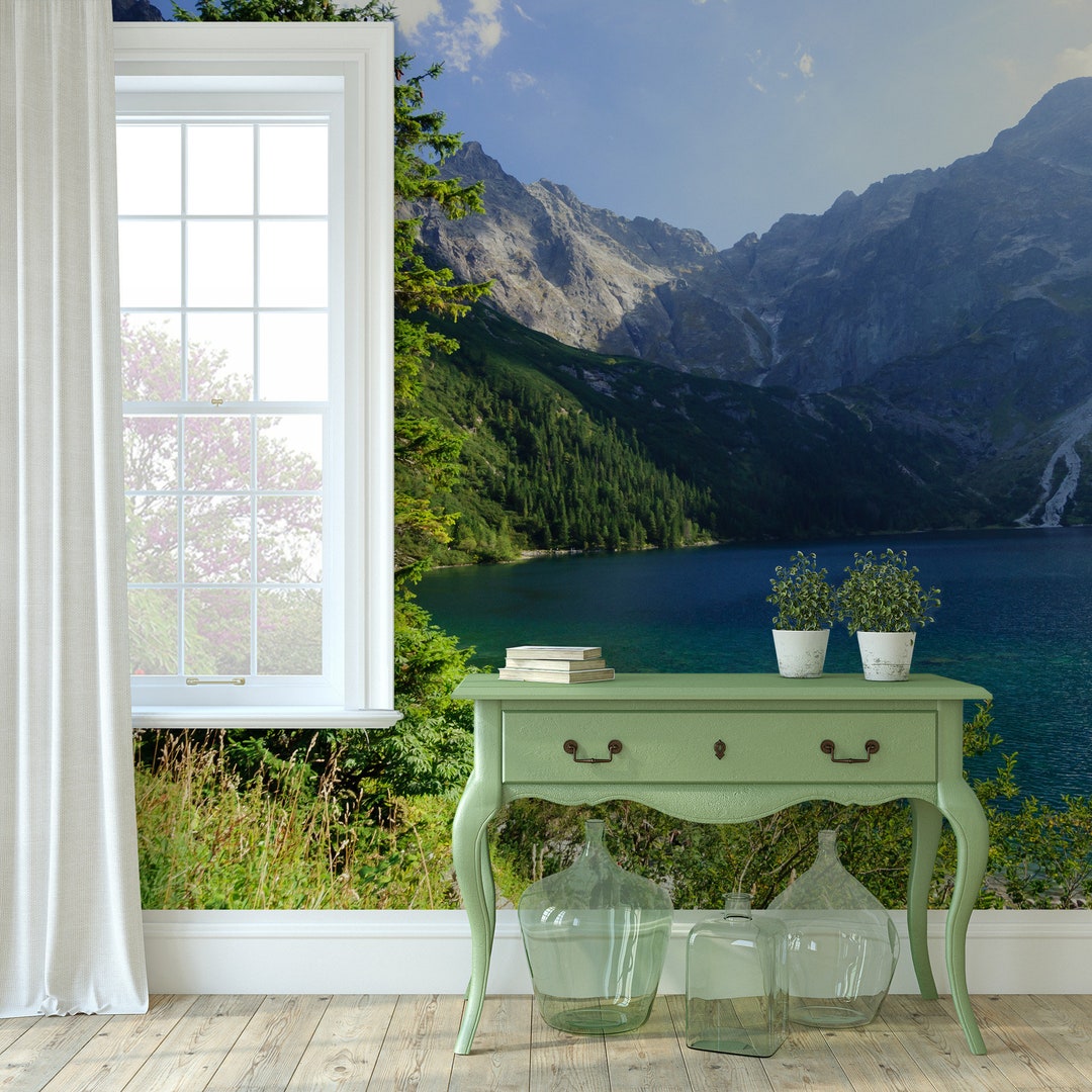Beautiful Mountain Landscape Wallpaper, Lake Wall Mural • Peel and ...