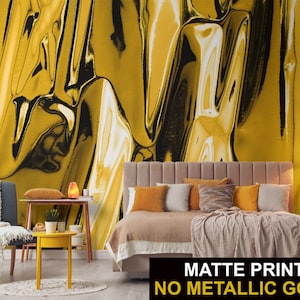 Yellow and black abstract fluid wallpaper | Self Adhesive | Peel and Stick | Removable