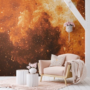 Orange nebulas, stardust and stars wallpaper | Self Adhesive | Peel & Stick | Removable