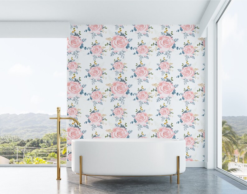 Self Adhesive Beautiful pink rose pattern wallpaper Peel /& Stick Removable
