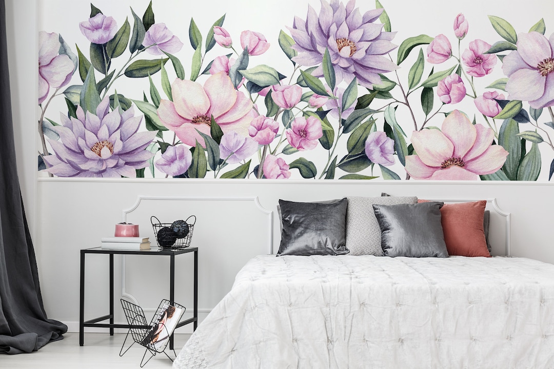 Pink and Purple Watercolor Floral Wallpaper | Self Adhesive | Peel ...