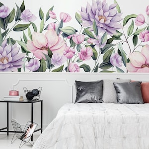 Pink and purple watercolor floral wallpaper | Self Adhesive | Peel & Stick | Removable