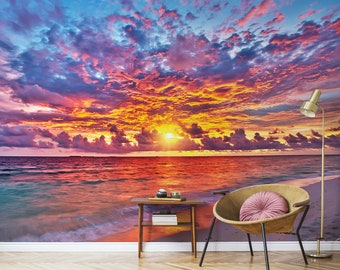 Divine sunset above the ocean wallpaper | Self Adhesive | Peel & Stick | Removable