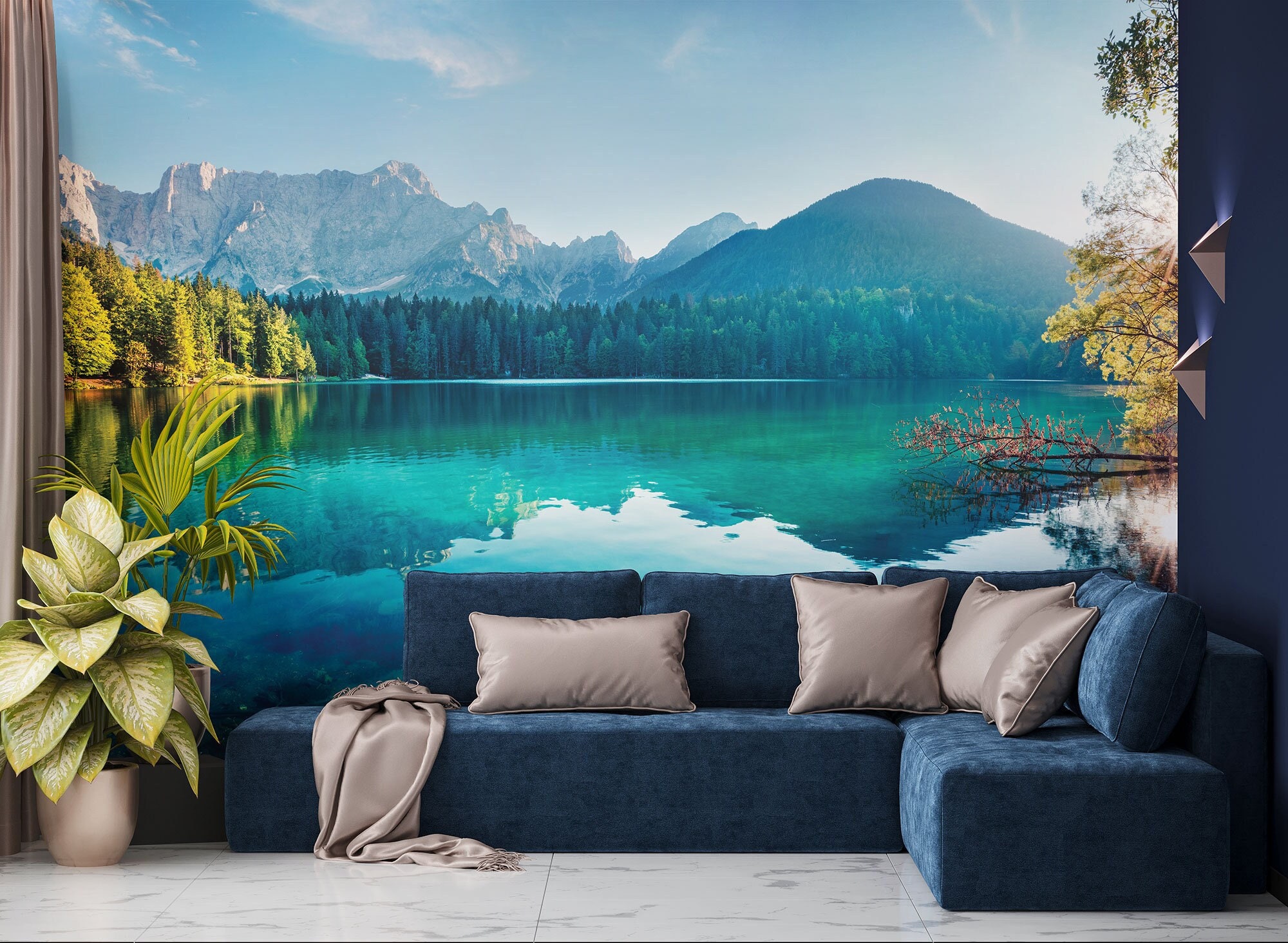 Crystal Lake Landscape Wallpaper, Beautiful Mountain View • Peel and Stick *self adhesive* or Non-Pasted Vinyl Materials •