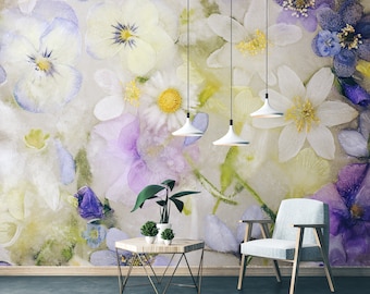 Fantastic purple and yellow floral wallpaper | Self Adhesive | Peel & Stick | Removable
