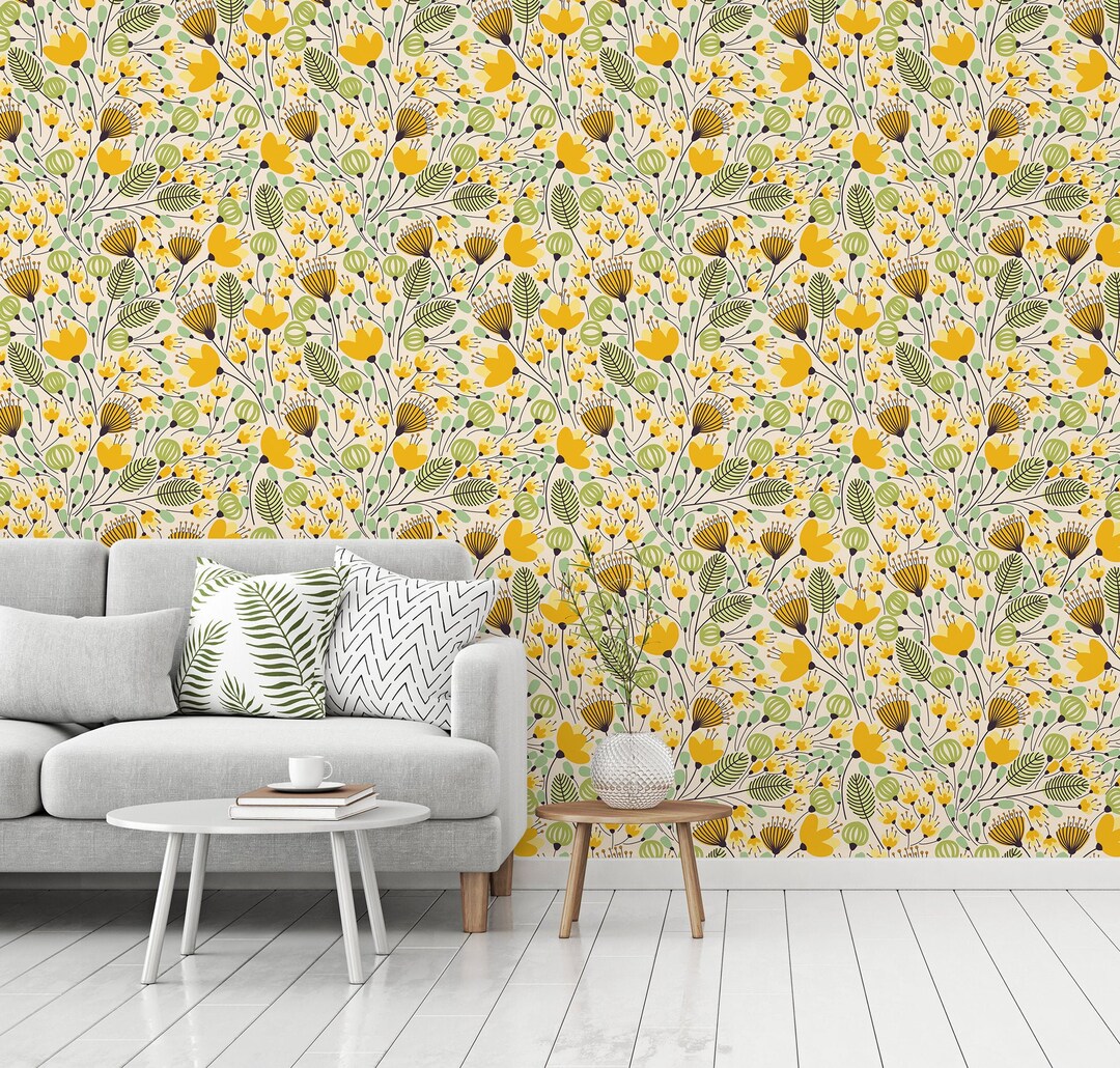 Yellow Flowers Vector Wallpaper Self Adhesive Peel & Stick Removable - Etsy