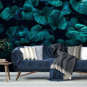 Dark cool green tropical leaves photo wallpaper | Self Adhesive | Peel & Stick | Removable