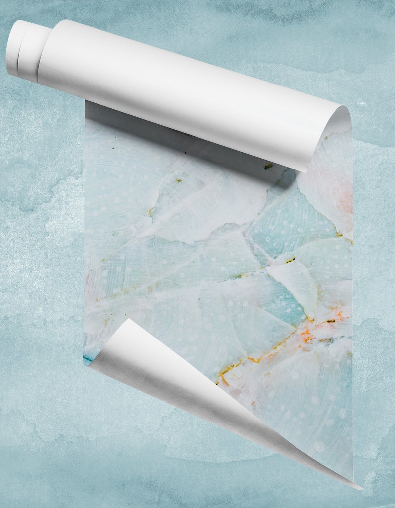 Light Blue Marble Stone Mural, Polished Crystal, Blue Glacier Surface Wallpaper | Self Adhesive | Peel & Stick | Removable image 5