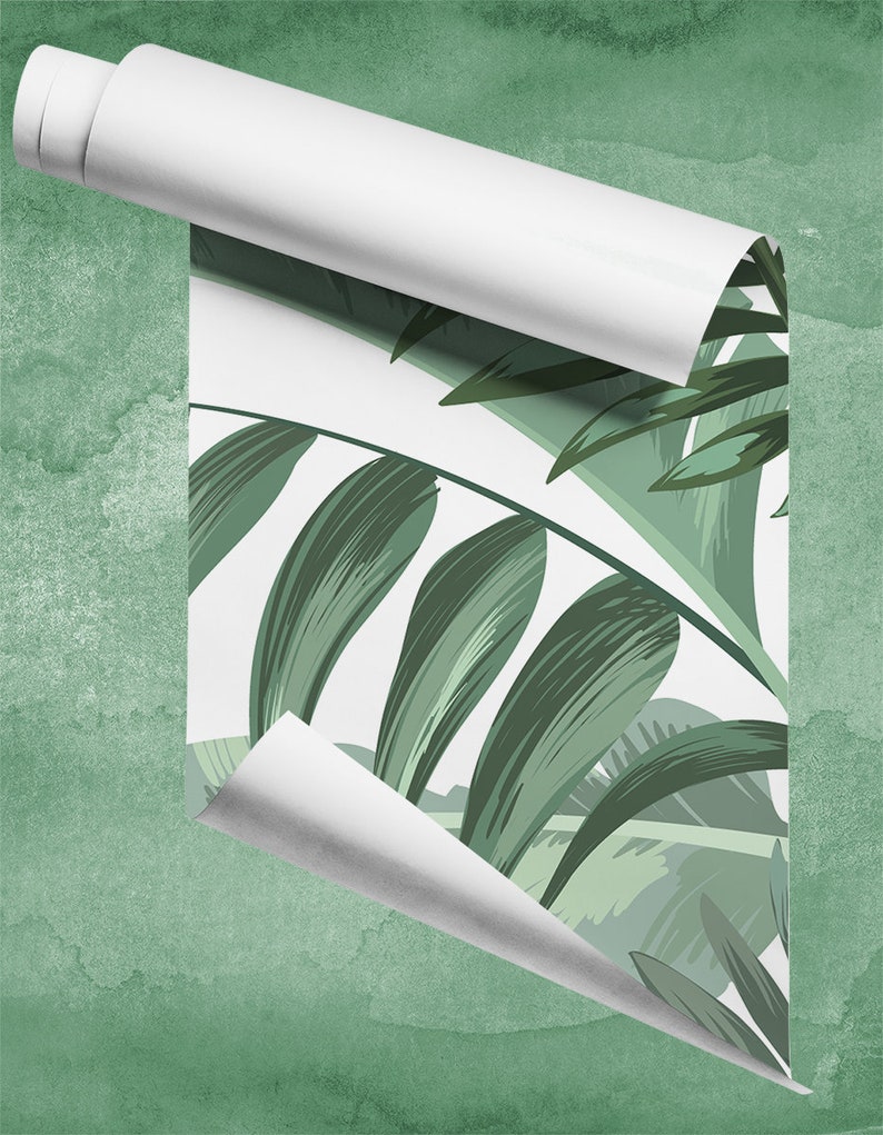 Green Banana and Palm Leaf Wallpaper Self Adhesive Peel & Etsy