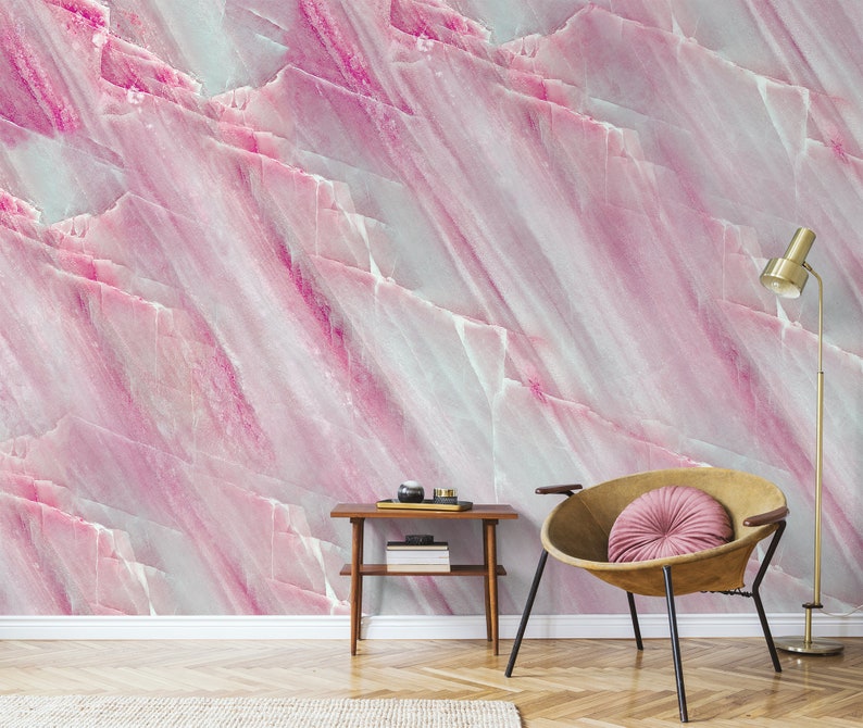 Pink Quartz Stone Mural Polished Crystal Marble Wallpaper | Etsy