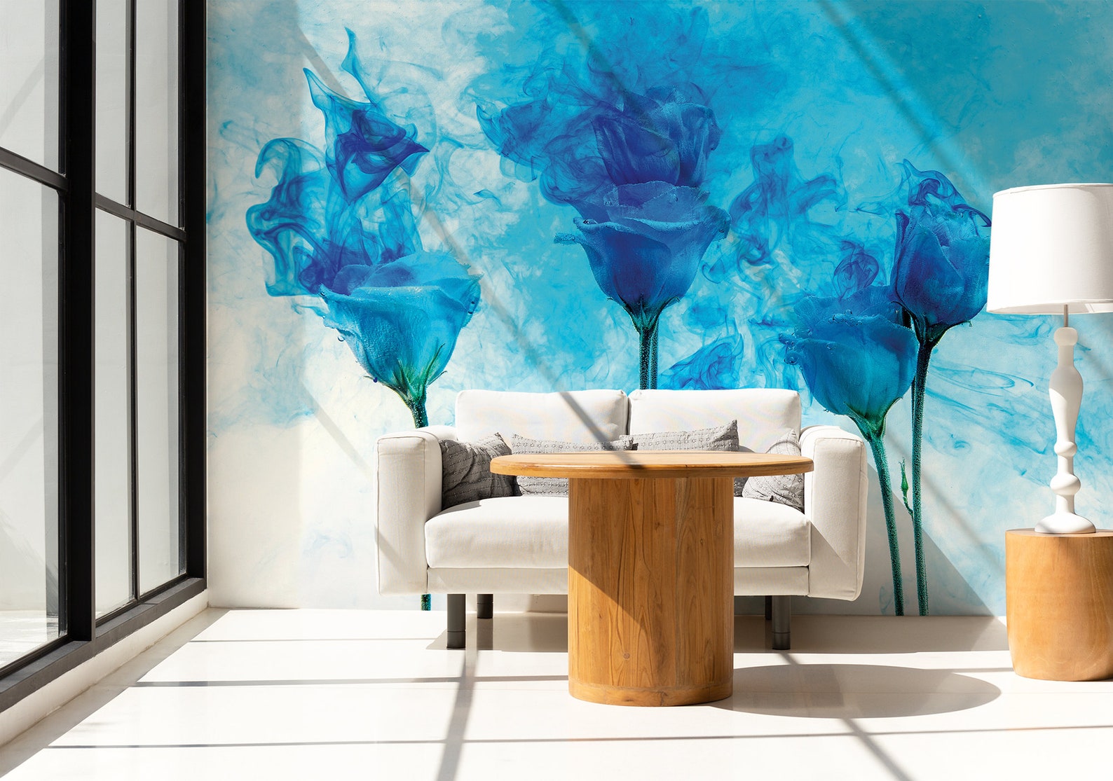 Blue Roses Abstract Blue Smoky Rose Mural, Abstract Rose Wallpaper | Self Adhesive | Peel ...