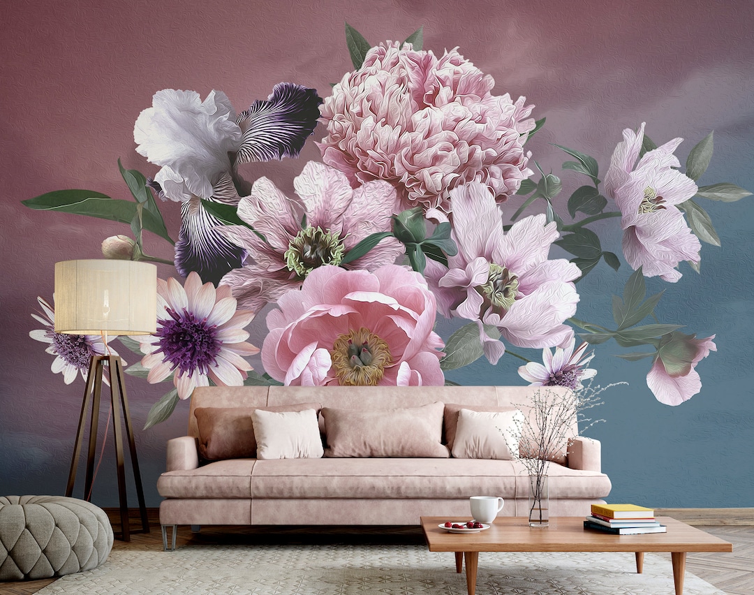 Peony Floral Mural, Pink Peony Composition, Floral Wallpaper | Self ...