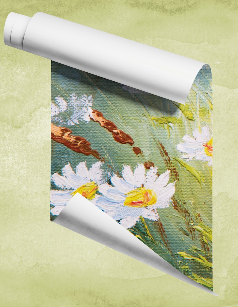 Oil painted floral meadow photo wallpaper, floral landscape mural | Self Adhesive | Peel & Stick | Removable image 4