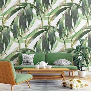 Abstrakte tropische Aquarelltapete mit Palmblättern | Selbstklebend | Abziehen und aufkleben | Abnehmbar