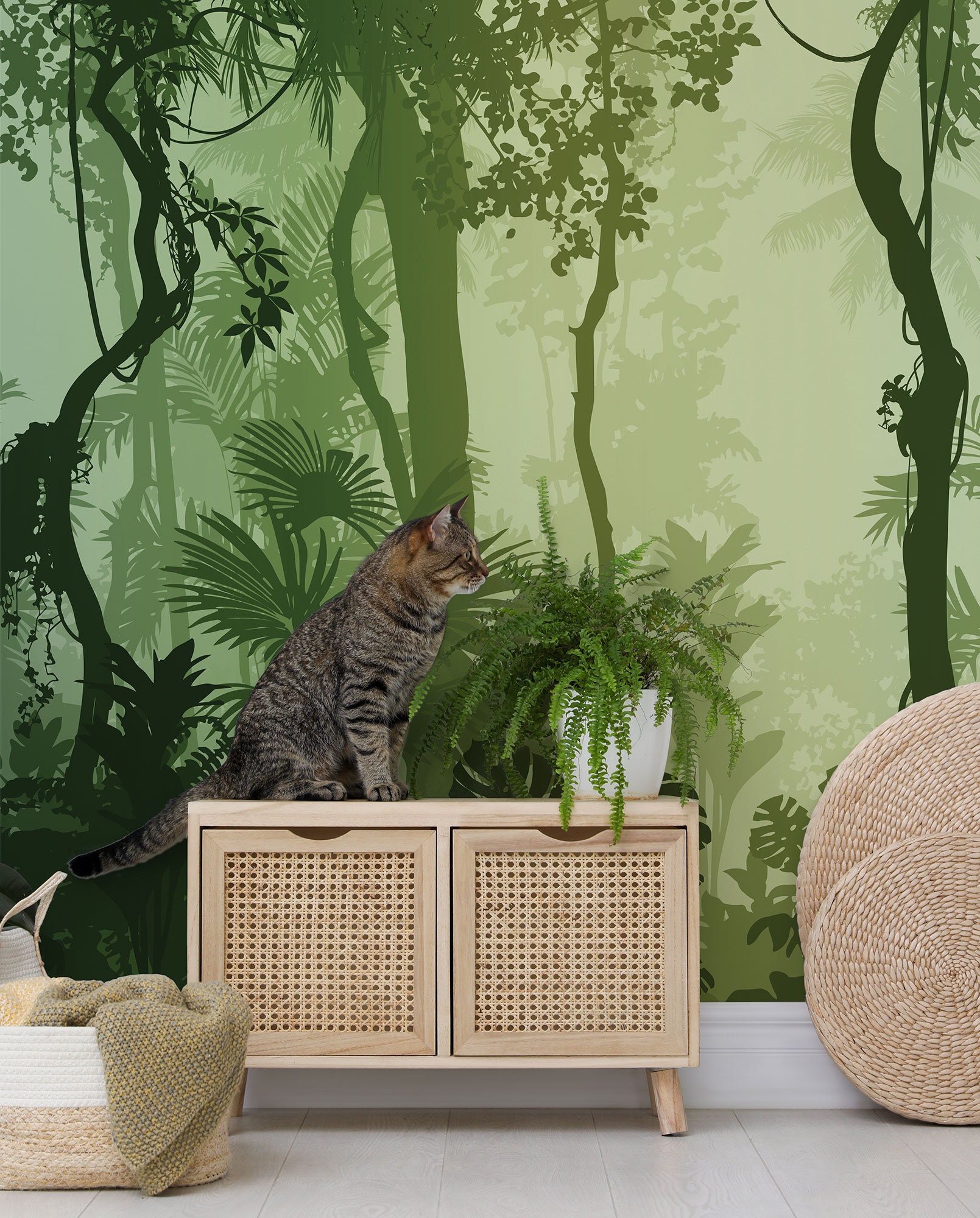 Green Tropical Forest Abstract Wallpaper, Jungle Wall Mural • Peel and ...