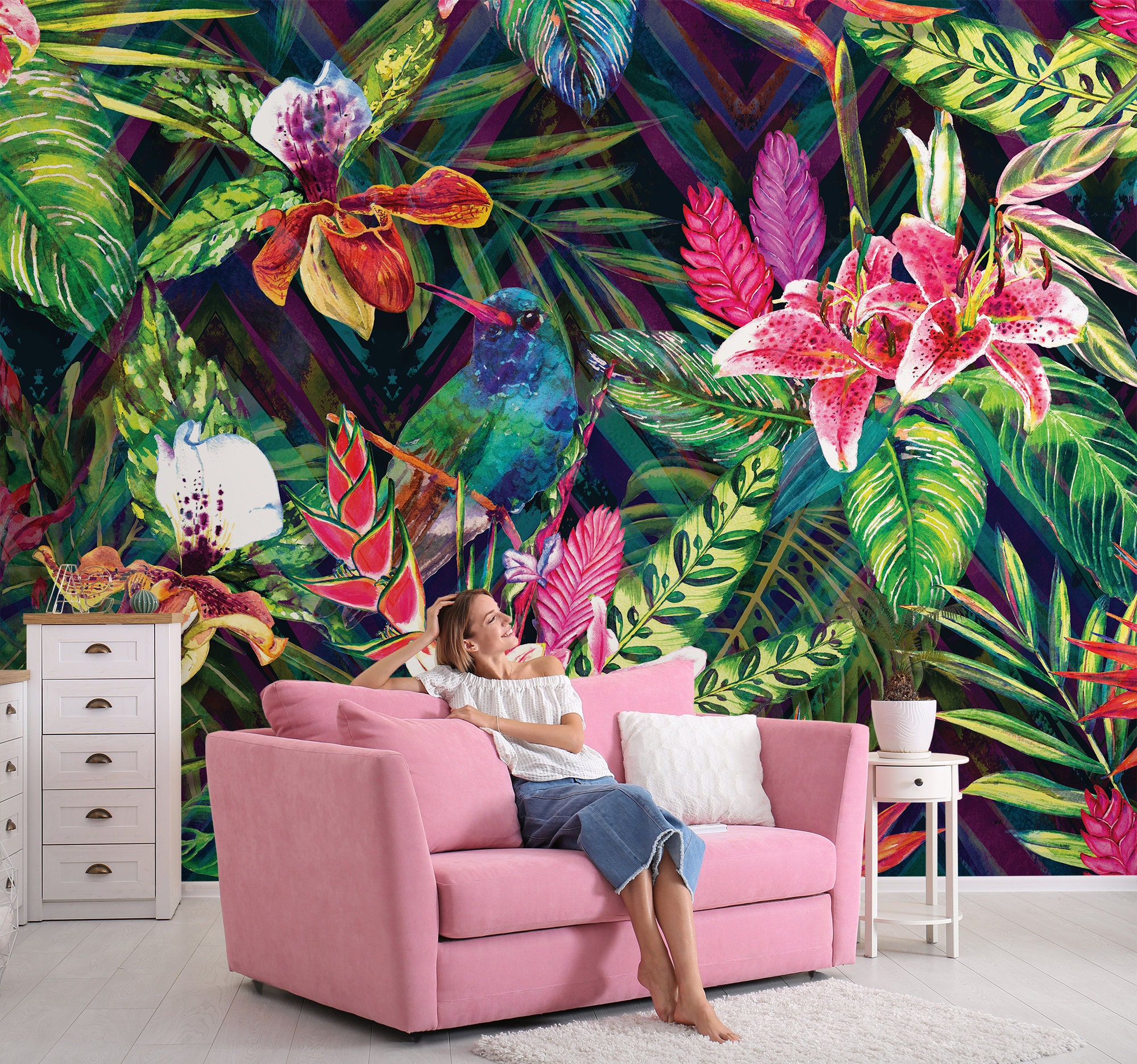 Colorful Exotic Paradise Wallpaper, Tropical Jungle With Birds and ...