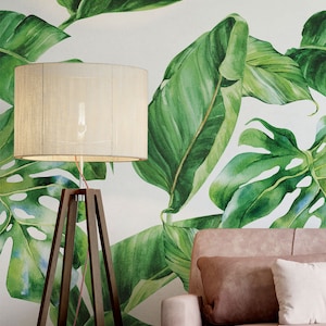 Aquarell grüne tropische Blätter, Monsterablatt, Bananenblatt | Selbstklebend | Abziehen und aufkleben | Abnehmbare Tapete