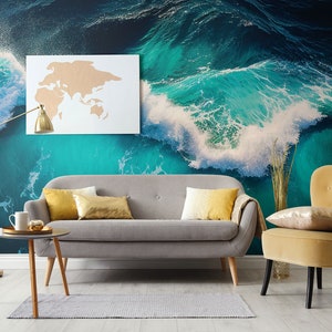 Ocean Wallpaper, Sea Wallpaper, Turquoise Water Water Mural • Peel and Stick *self adhesive* or Non-Pasted Vinyl Materials •