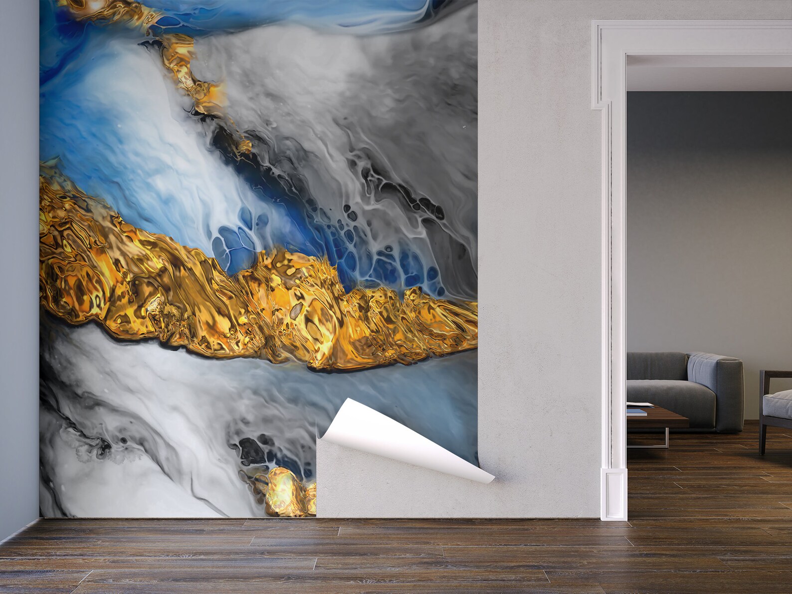 Yellow Blue and Grey Abstract Wallpaper no Metallic Effects Etsy