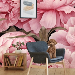 Big Pink Peonies Wall Mural, Pink Floral Wallpaper, Peony Print • Peel ...