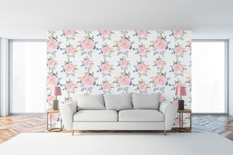 Self Adhesive Beautiful pink rose pattern wallpaper Peel /& Stick Removable