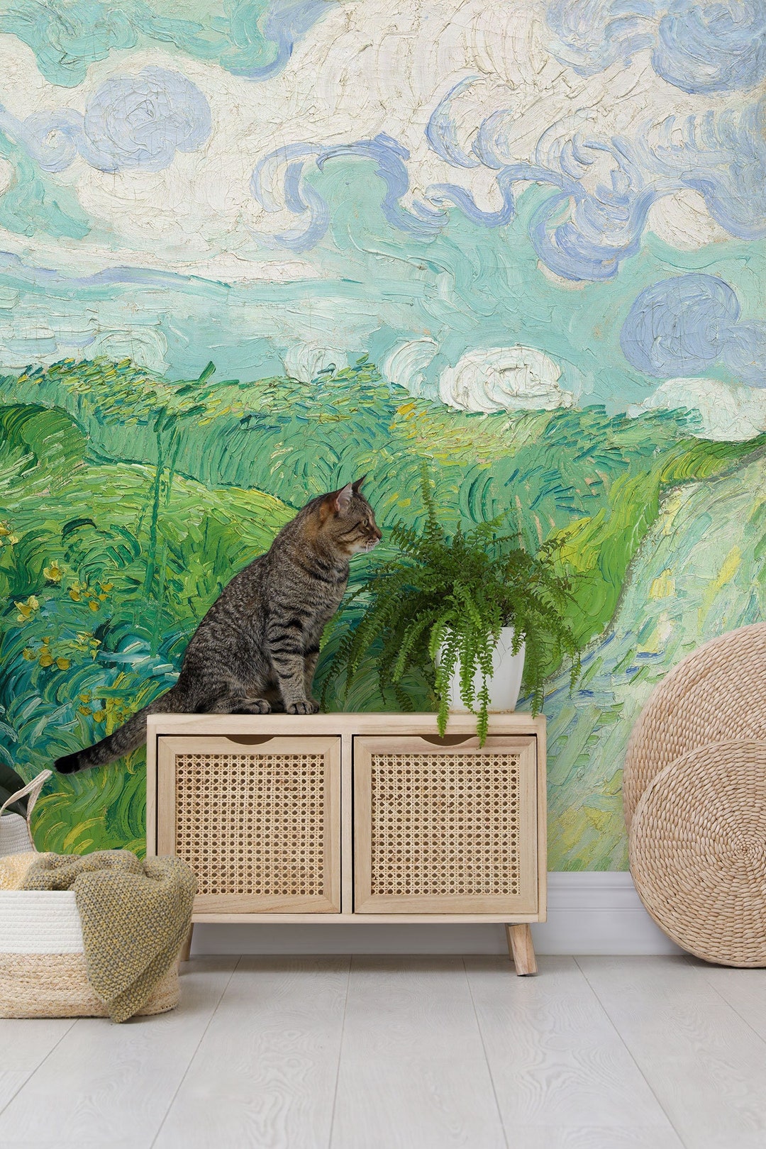 Green Wheat Fields by Vincent Van Gogh Self Adhesive Peel and Stick