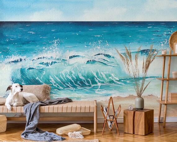 Lapremoly Quadro Su Tela Con Cornice – Spiaggia Blu Oceano Onde, Stampa Artistica 50x101 Cm, Decorazione Parete Soggiorno