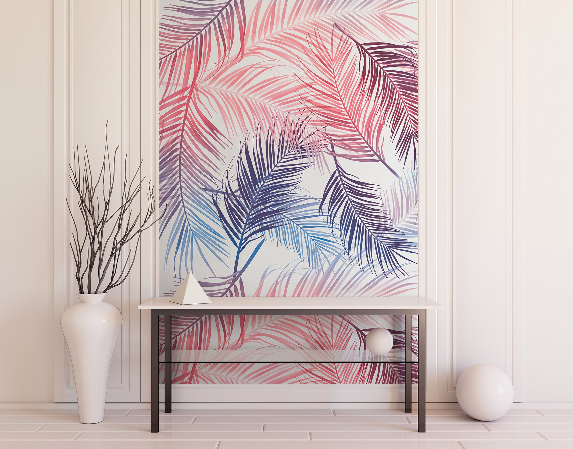 Spoonflower Peel And Stick Removable Wallpaper - Tropical Palms Pink Print, 24in X 144in