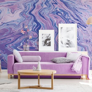 Violet acrylic paint abstract art wallpaper | Self Adhesive | Peel & Stick | Removable