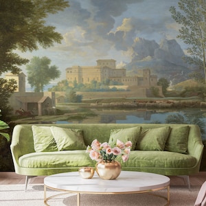 Landscape with a Calm Wallpaper by Nicolas Poussin, Vintage Landscape Wall Mural | Self Adhesive | Peel & Stick | Removable Wallpaper