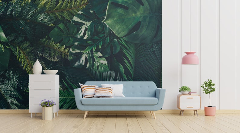 Artificial Fern and Monstera Leaves Wallpaper Tropical | Etsy