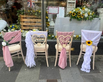 chiffon chair drape hire prop South Wales ONLY ! Wedding venue dressing venue styling bespoke artificial wedding flower Pontypridd