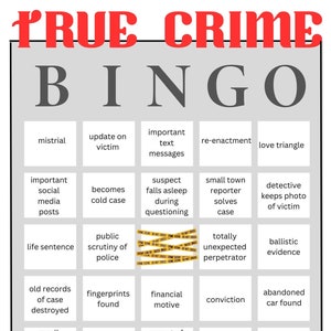 True Crime Show Fanatic Bingo Documentary Games 10 different cards